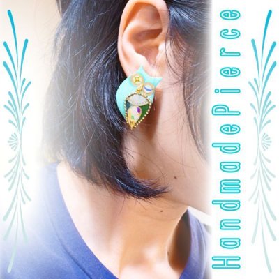 画像2: フクロウ ピアス turquoise　　