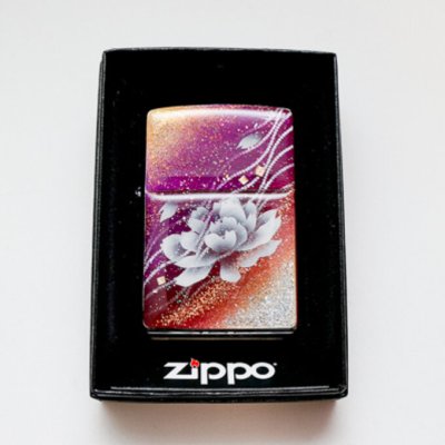 画像2: ZIPPO 牡丹 金箔 ジッポ ライター 箱付き　銀箔