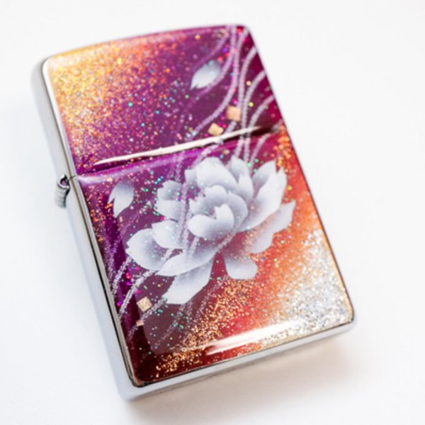 画像1: ZIPPO 牡丹 金箔 ジッポ ライター 箱付き　銀箔 (1)