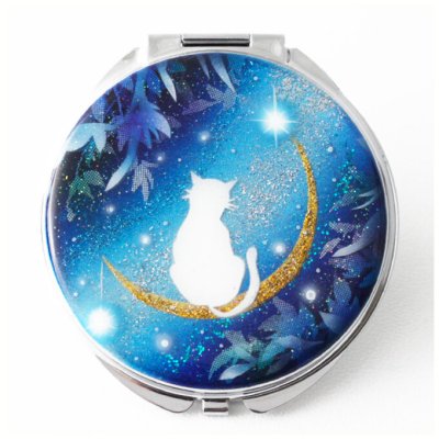 画像1: ジュエリーボックス ピルケース機能付きミラー 白猫と月〜星に願いを〜