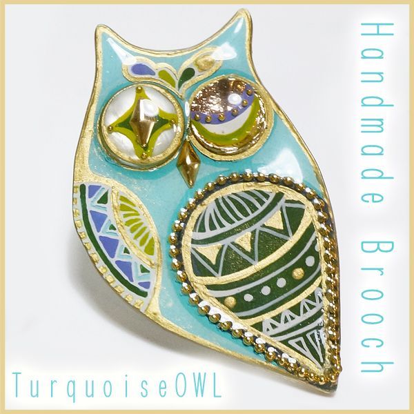 フクロウブローチ Turquoise Maco S Atelier