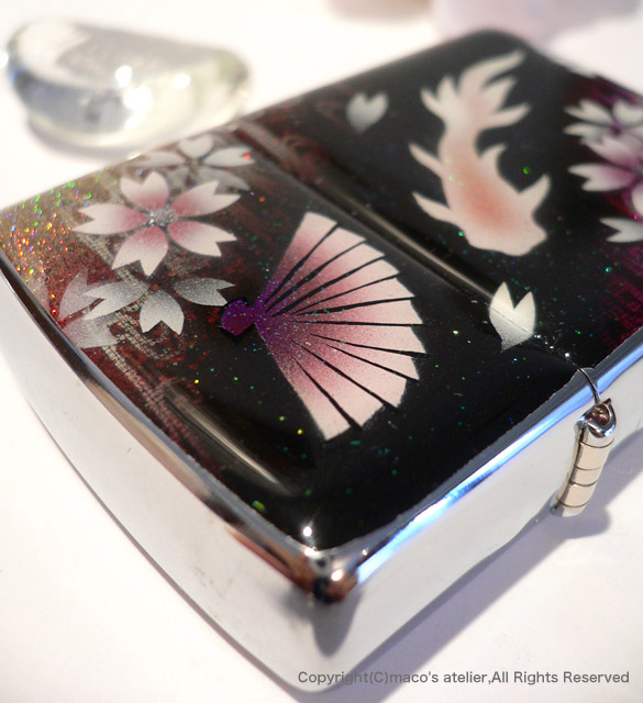 ZIPPO 手描き 金魚と桜 ジッポ ライター 箱付き 金箔 ペア-